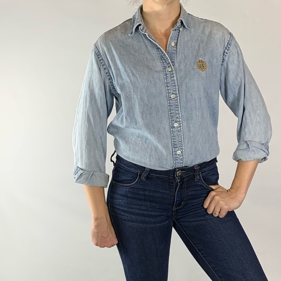 Ralph Lauren Tops - Ralph Lauren Vintage Denim Distressed Top